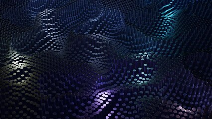 Poster - Abstract loopable animation with slowly flowing waves of particles. Design. Sci-fi and nanotechnology concept, dotted moving texture, seamless loop.