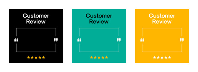 Wall Mural - Customer Review Quote Social Media Post Template. Empty Quote Frame with Quotation Marks on Colour Background. Vector Square Banner Template Design for Customer Feedback, Testimonial or Review Quote.