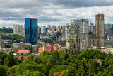 Fototapeta Miasto - panoramic view of the center of modern Kyiv before a thunderstorm from the top view towards Solomenka