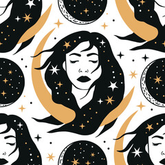 Wall Mural - Witchy Seamless Pattern, Celestial Pattern Design Vector, Bohemian celestial pattern vector image