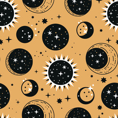 witchy seamless pattern, celestial pattern design vector, bohemian celestial pattern vector image