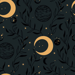 witchy seamless pattern, celestial pattern design vector, bohemian celestial pattern vector image