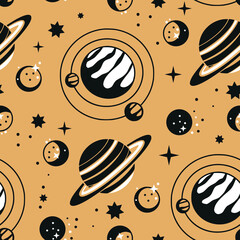 Wall Mural - Witchy Seamless Pattern, Celestial Pattern Design Vector, Bohemian celestial pattern vector image