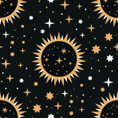 Wall Mural - Witchy Seamless Pattern, Celestial Pattern Design Vector, Bohemian celestial pattern vector image