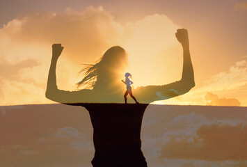 Wall Mural - Strong fit motivated woman running free feeling empowered and determined	