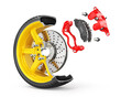 Wheel structure. Car wheel with brake isolated on a white background. 3d illustration