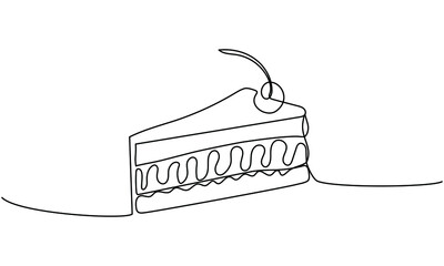 Continuous one line drawing of cake. Editable stroke. Concept for cafe, bakery, restaurant. Modern style vector illustration on isolated background.