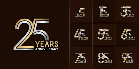 set of anniversary premium collection silver and gold color can be use for celebration event