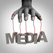 Media manipulation and controlling the narrative or directing the conversation as news censorship or political fake news persuasion controlling the story as a symbol of managing and marketing.