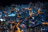 Fototapeta Miasto - cyperpunk cityscape of urban area, Hong Kong