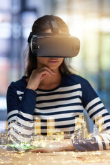 Poster - Create your own reality. Multiple exposure shot of a young businesswoman superimposed over a cityscape.