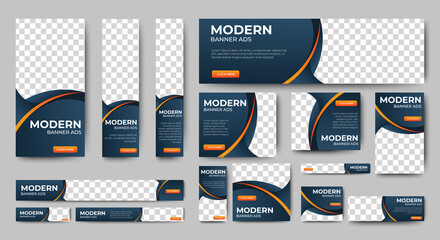 Modern banner design web template Set, Horizontal header web banner. Orange cover header background for website design, Social Media Cover ads banner, flyer, invitation card

