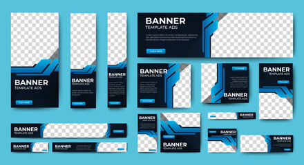 modern banner design web template set, horizontal header web banner. modern gradient blue cover head