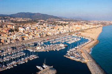 Wall Mural - Scenic view from drone of Spanish town of El Masnou, Catalonia