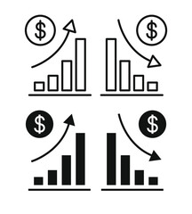 Poster - Finance increase and decrease chart outline and solid icon vector design illustration. Jewelry symbol.