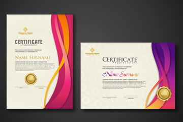 Wall Mural - Two set certificate template with dynamic and futuristic wave modern background