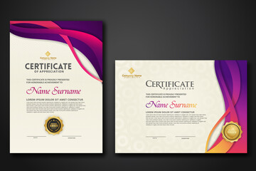 Wall Mural - Two set certificate template with dynamic and futuristic wave modern background