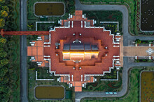 Aerial View Of Royal Park Rajapruek, Botanical Garden And Pavilion In Chiang Mai, Thailand