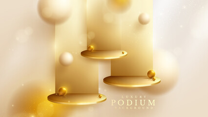 Wall Mural - Luxury background with product display podium and 3d gold ball element and blur effect decoration and glitter light and bokeh.