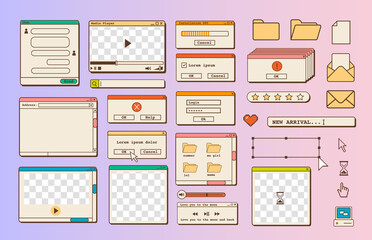 Fototapete - Big set of retro vaporwave desktop browser and dialog window templates. 80s 90s old computer user interface elements and vintage aesthetic icons. Nostalgic retro operating system. Vector illustration.