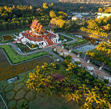 Aerial View Of Royal Park Rajapruek, Botanical Garden And Pavilion In Chiang Mai, Thailand