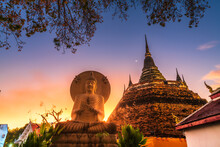 Buddha Statue And Phra Chedi Luang In Temple (Thai Language:Wat Ratchaburana) Is A Buddhist Temple A Public Place It Is A Major Tourist Attraction In Phitsanulok, Thailand.