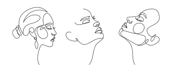abstract faces set continuous line drawing. woman face, minimalist fashion concept, female beauty on