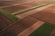 Aerial view of tilled fields in spring