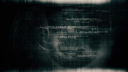 Aufkleber - Futuristic abstract de-focus flowing data matrix, telemetry and encrypt numbers display with particles simulation in cyber space environment for head up display loop background