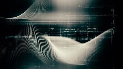 Aufkleber - Futuristic abstract de-focus flowing data matrix, telemetry and encrypt numbers display with particles simulation in cyber space environment for head up display loop background