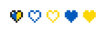 Pixel Blue Yellow Ukraine Love Icon Design Template Collection. Romance Valentine Art Symbol. Peace Sign Hearth Illustration.