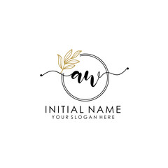 Wall Mural - AW Luxury initial handwriting logo with flower template, logo for beauty, fashion, wedding, photography