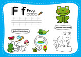 Fototapeta Dinusie - Alphabet Letter F - Frog exercise with cartoon vocabulary illustration, vector