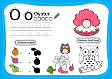 Alphabet Letter O - Oyster Exercise With Cartoon Vocabulary Illustration, Vector