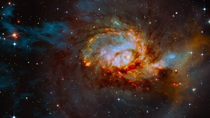 Wall Mural - Space flight slowly moving through universe among planets galaxies stars and nebulae