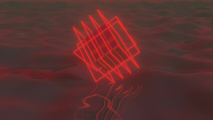 Wall Mural - neon glowing rectangles around cube in a black space with reflected field. seamless loop simple 3d a