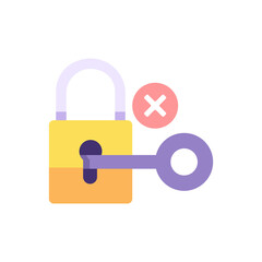 illustration of failing to open a lock using a key. Incorrect system security key or password. protection and technology. flat cartoon style. vector concept design. landing page, ui, icon