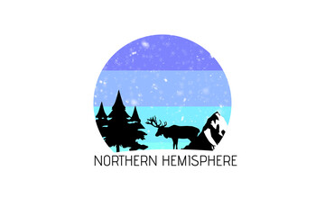 northern hemisphere reindeer retro vintage design