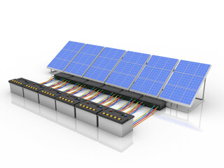 3d rendering solar panels with invertor battery
