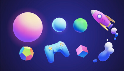 3d neon gradient object collection