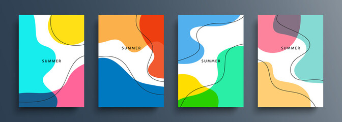 Poster - Summertime backgrounds with various dynamic liquid shapes and black outlines for your creative graphic design. Summer season collection. Vector illustration.