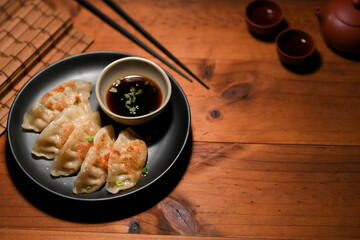 Chinese restaurant concept with an Asian fried dumplings or gyoza