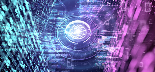Poster - globe logo in a science fiction digital world - 3d rendering