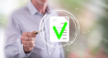 Wall Mural - Man touching a document validation concept