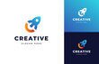Creative rocket flight startup fly launch vector logo design, Letter C rocket space takeoff up logo design