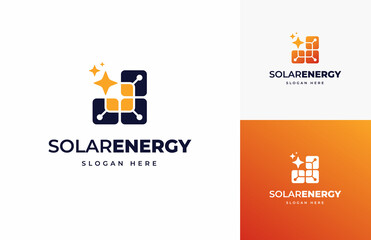 Wall Mural - Solar energy panel sun power cell vector logo design, Creative simple modern tech renewable generation logo design