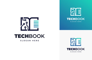 Poster - Tech data book digital circuit wire connect vector logo design, Creative modern education book document logo design
