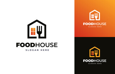 Wall Mural - Food house restaurant fork cutlery dining vector logo design, Home cook culinary product logo design