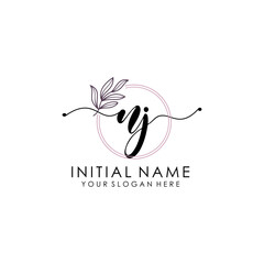 Wall Mural - NJ Luxury initial handwriting logo with flower template, logo for beauty, fashion, wedding, photography