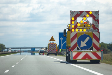 Temporary warning sign on a highway